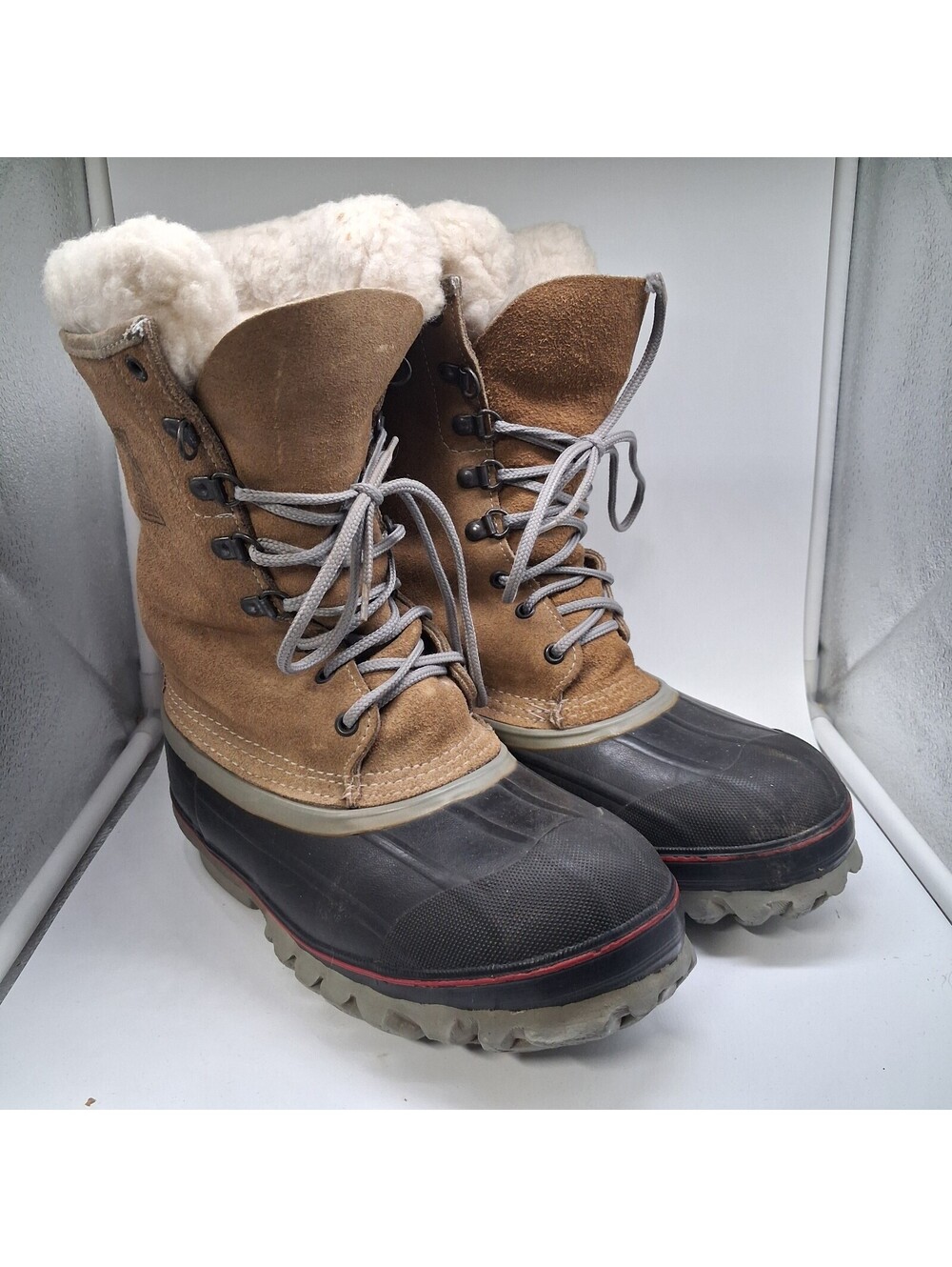 Vintage LaCrosse Iceman Mens 7 Winter Snow Boots Tan Suede Rubber USA Made